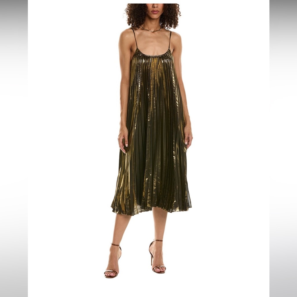 Johnny Was Gold Pleated Midi Dress